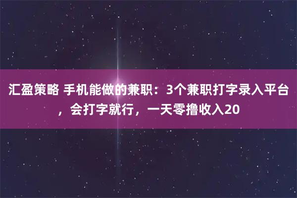 汇盈策略 手机能做的兼职：3个兼职打字录入平台，会打字就行，一天零撸收入20